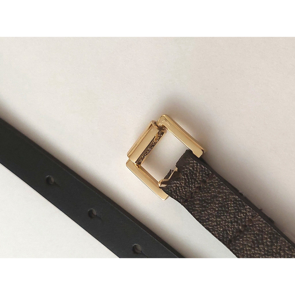 Michael Kors Monogram MK Logo Brown Belt Gold Buckle Sz Medium NWT - Picture 9 of 14